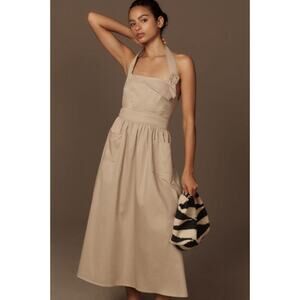 Anthropologie Porridge Halter Utility Midi Dress Khaki Taupe Womens Size M